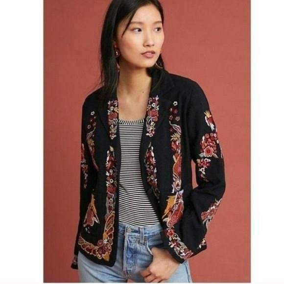 Anthropologie Jackets & Blazers - Maeve Ellen Bohemian Embroidered Black Blazer